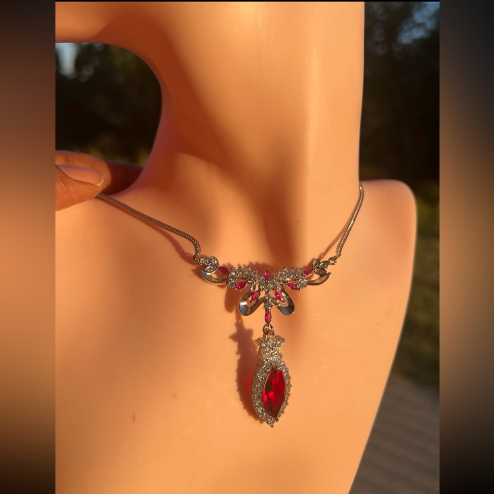 Silver Finish Red Swarovski Elements Ruby Shaded … - image 4